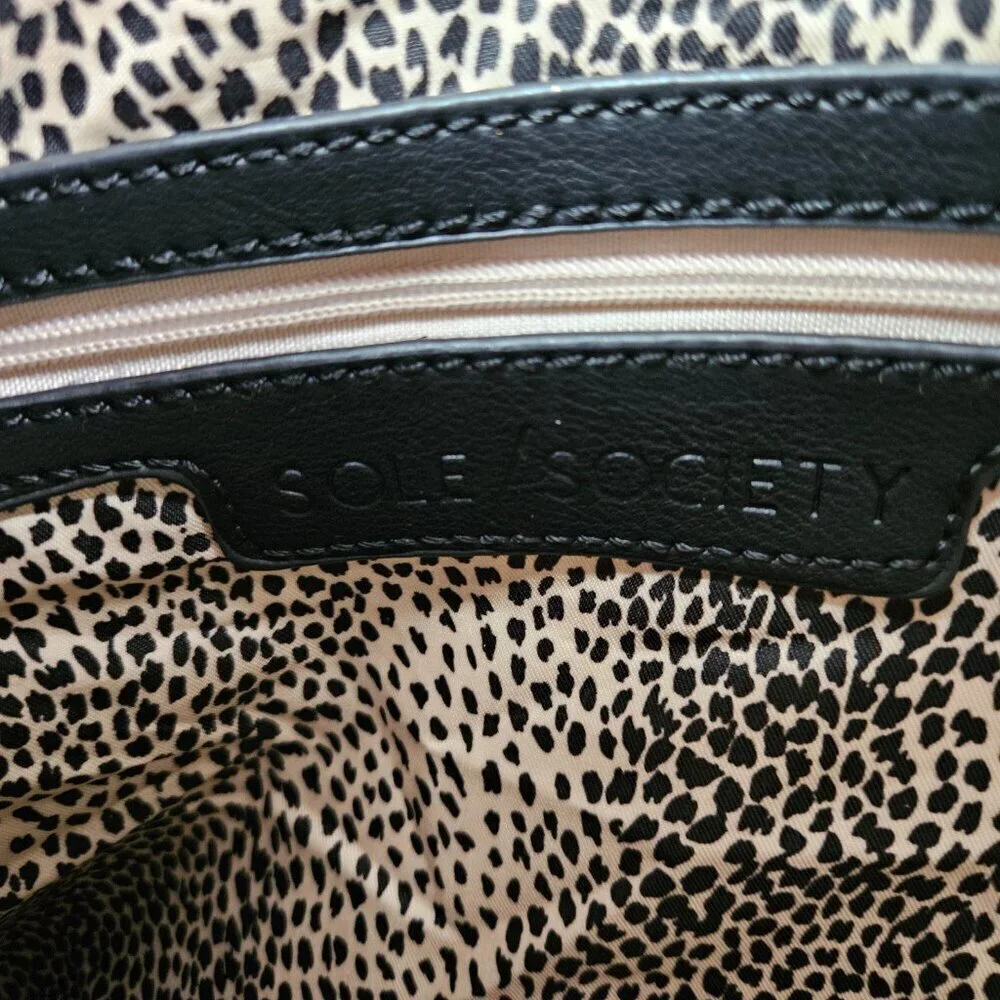 Sole/Society Large Black Faux Leather Braided Detail Hobo Shoulder Bag